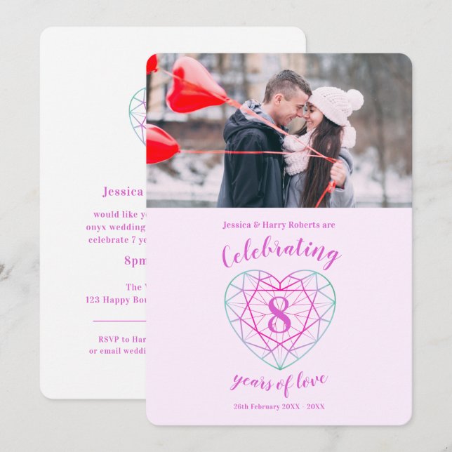 Convites de aniversário de Turmalina 8 anos com fo (Frente/Verso)