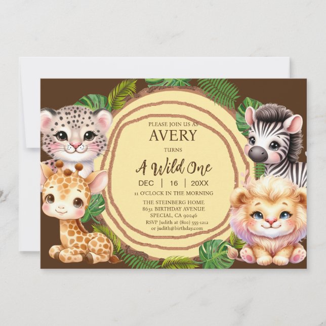 Convites de Aniversário de Um Ano de Um Selvagem (Frente)