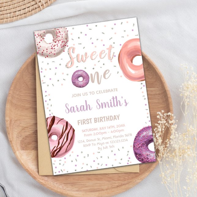 Convites de aniversário de uma Rosquinha doce (Sweet One Donut Birthday Invitations)