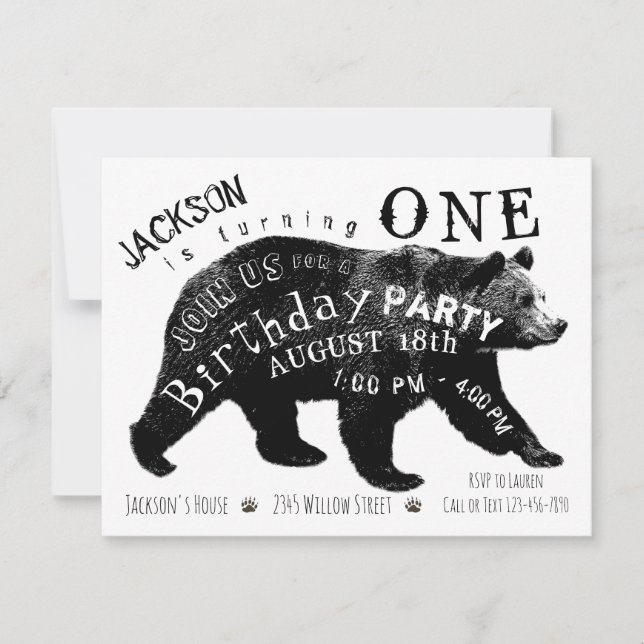 Convites de Aniversário de Urso (Frente)