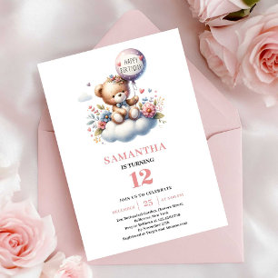 Convites de aniversário de urso de pelúcia floral