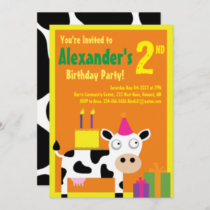 Convites de aniversário de Vaca Animal Kid