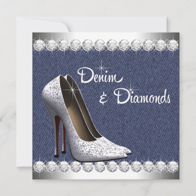 Convites de Aniversário Denim e Diamantes (Frente)