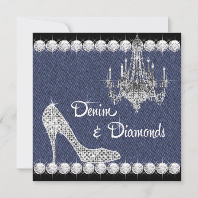 Convites de Aniversário Denim e Diamantes (Frente)