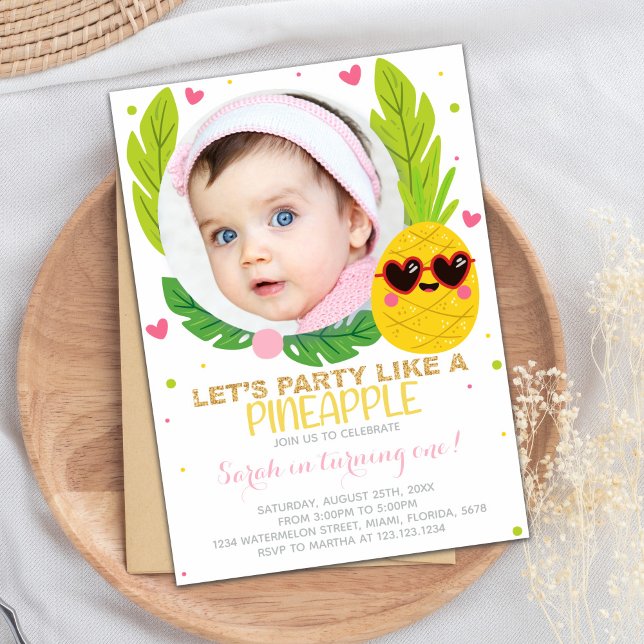 Convites de Aniversário do Abacaxi com foto (Pineapple Birthday Invitations with photo)