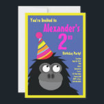 Convites de aniversário do Ape Animal Kid<br><div class="desc">Quem não ama Ape num chapéu de festa? Estes convites adoráveis são perfeitos para a rua,  segundo,  3º,  4º,  5,  6 ou festa de aniversário do seu filho! Ou,  só para qualquer evento de amantes de gorila! Também funciona como excelente para um zoológico,  safari ou festa temerária animal!</div>
