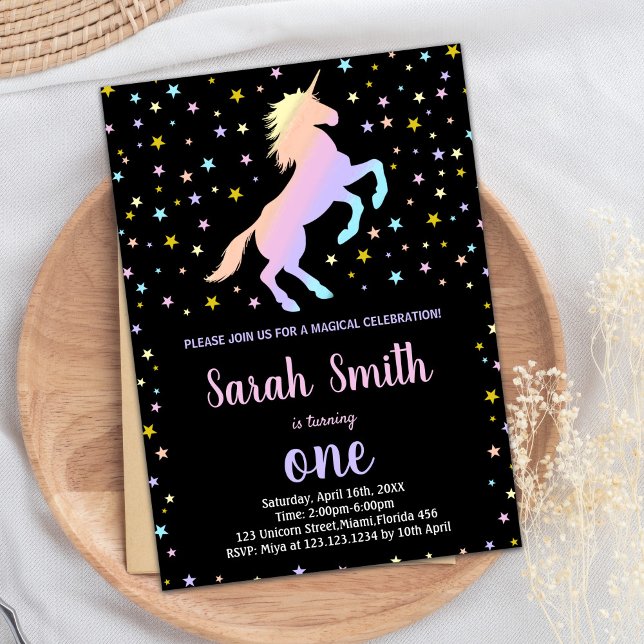 Convites de Aniversário do Arco-Íris Negro Unicórn (Black Rainbow Unicorn Birthday Invitations)