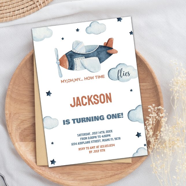 Convites de Aniversário do Avião Castanho cinza (Gray Brown Airplane Birthday Invitations)