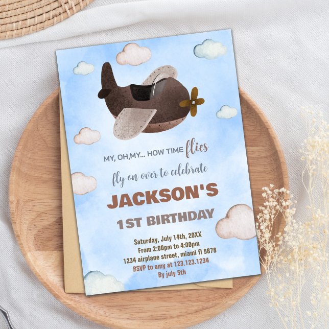 Convites de Aniversário do Avião Marrom Azul (Blue Brown Airplane Birthday Invitations)