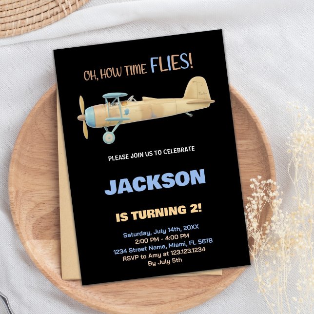 Convites de Aniversário do Avião Negro (Black Airplane Birthday Invitations)