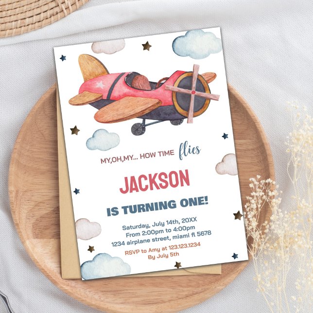 Convites de Aniversário do Avião Red Brown (Red Brown Airplane Birthday Invitations)