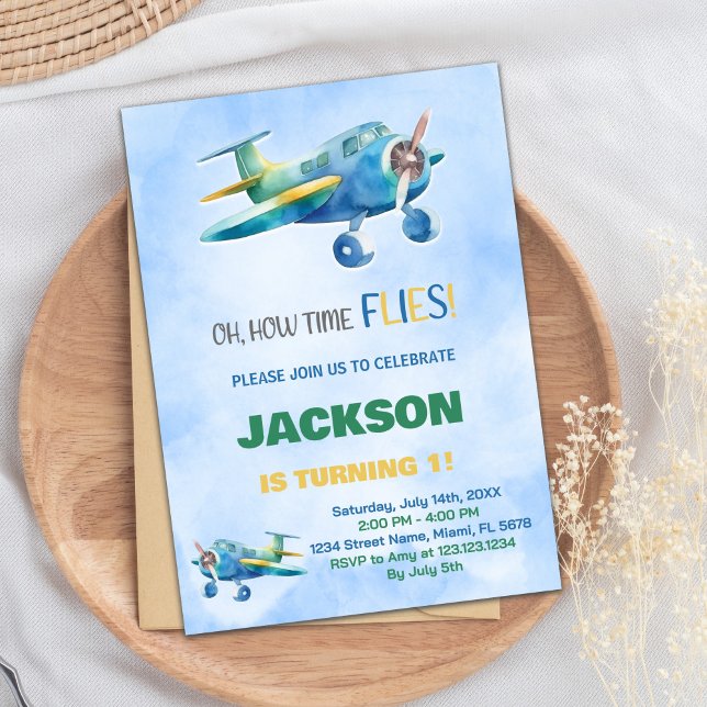 Convites de Aniversário do Avião Verde Azul (Blue Green Airplane Birthday Invitations)