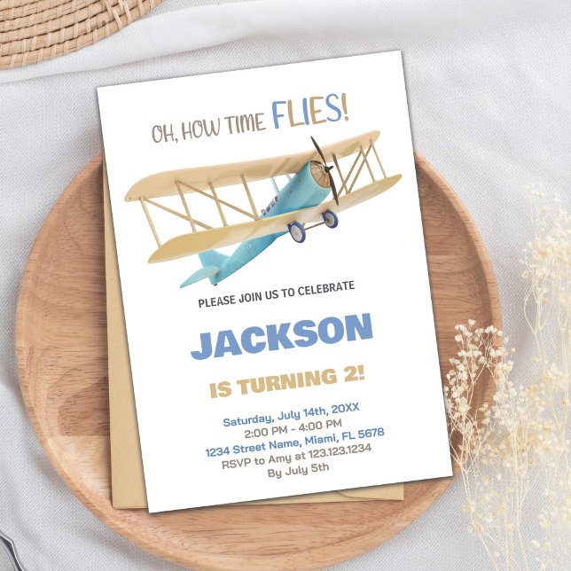 Convites de Aniversário do Avião Verde Azul (Blue Green Airplane Birthday Invitations)