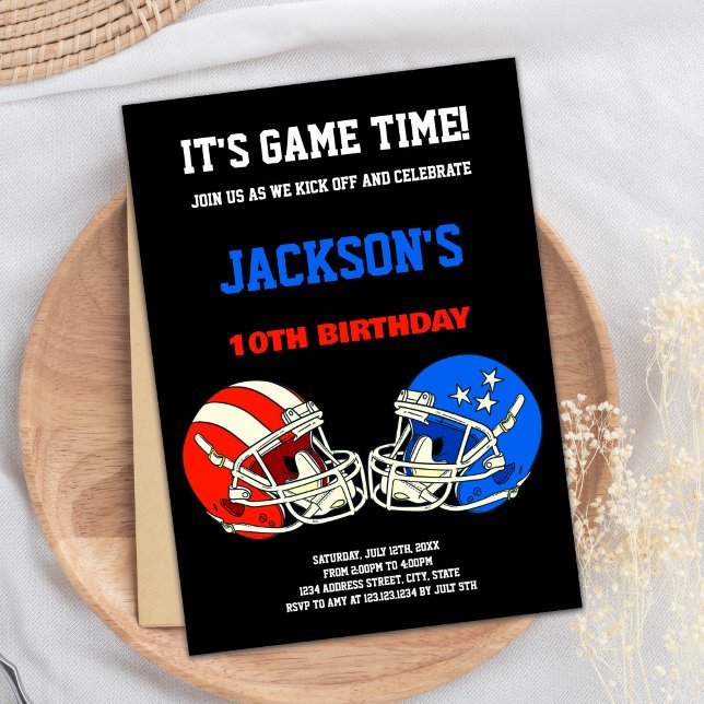 Convites de Aniversário do Black Blue vs Red Footb (Black Blue vs Red Football Birthday Invitations)