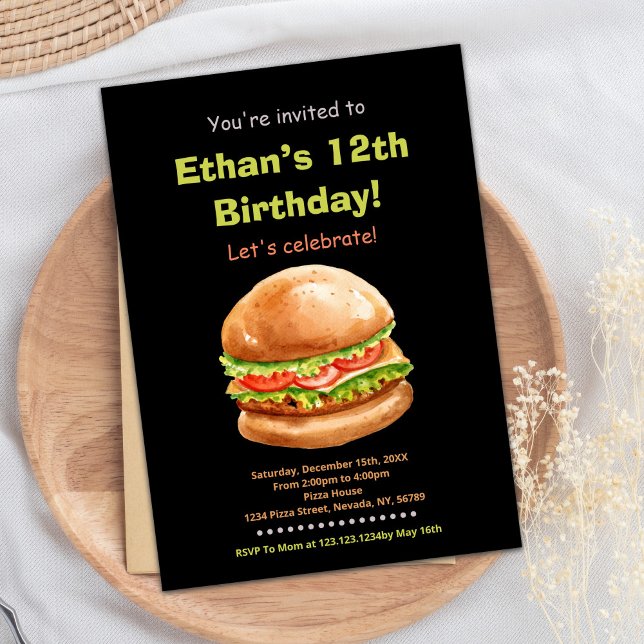 Convites de Aniversário do Burger Black Brown (Black Brown Burger Birthday Invitations)