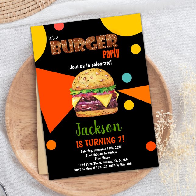 Convites de aniversário do Burger Verde Negro (Black Green Burger Birthday Invitations)
