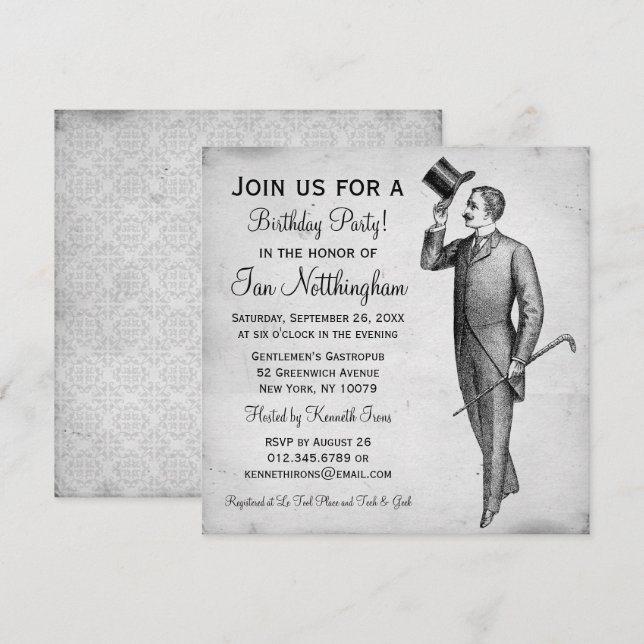 Convites de aniversário do cavalheiro (Frente/Verso)