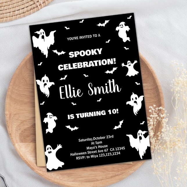 Convites de Aniversário do Dia das Bruxas Brancas  (Black White Halloween Birthday Invitations)
