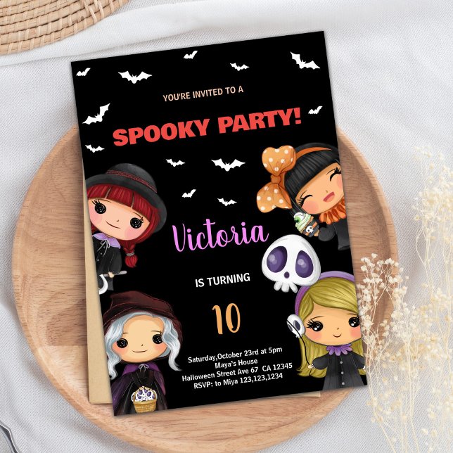 Convites de Aniversário do Dia Negro do Dia das Br (Spooky Party Black Halloween Birthday Invitations)