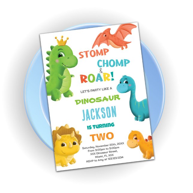 Convites de aniversário do Dinossauro Azul (Blue Dinosaur Birthday Invitations)