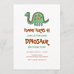 Convites de aniversário do Dinossauro Verde