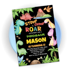 Convites de Aniversário do Dinossauro Verde Amarel