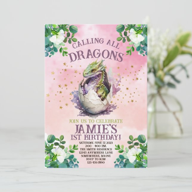 Convites de Aniversário do Dragão Roxo (Em pé/Frente)