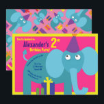 Convites de aniversário do Elefante Animal Kid<br><div class="desc">Quem não ama um elefante num chapéu de festa? Estes convites adoráveis são perfeitos para a rua,  segundo,  3º,  4º,  5,  6 ou festa de aniversário do seu filho! Ou,  só para qualquer evento de amantes de elefantes! Também funciona excelente para um zoológico,  safari ou festa temerária animal!</div>