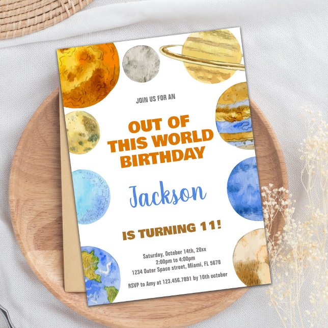 Convites de Aniversário do Espaço Exterior Laranja (Orange Outer Space Birthday Invitations)