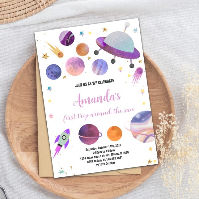 Convites de Aniversário do Espaço Exterior Roxo (Purple Outer Space Birthday Invitations)