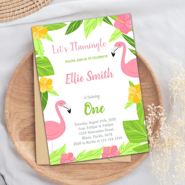 Convites de Aniversário do Flamingo Verde (Green Flamingo Birthday Invitations)