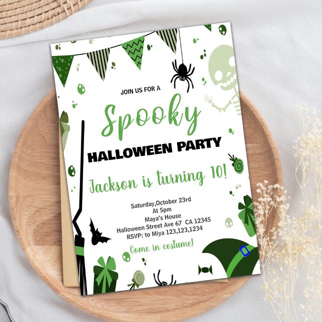 Convites de Aniversário do Green Ballon Halloween (Green Ballon Halloween Birthday Invitations)
