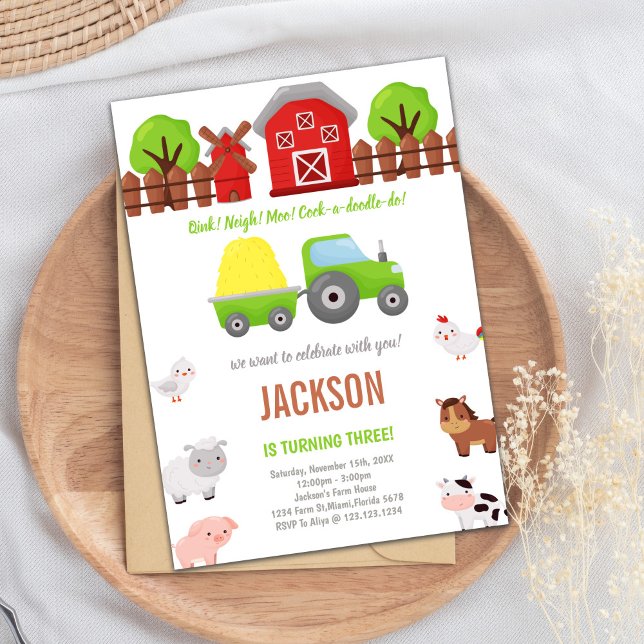 Convites de aniversário do Green Barnyard (Green Barnyard birthday invitations)