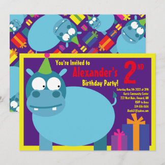 Convites de aniversário do Hippo Animal Kid