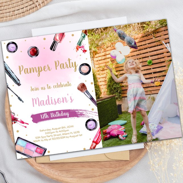 Convites de Aniversário do Pamper Party com fotogr (Pamper Party Birthday Invitations with photo)