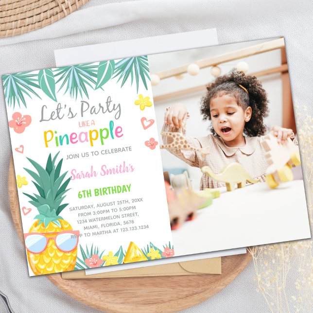Convites de Aniversário do Partido do Abacaxi (Pineapple Party Birthday Invitations with photo)