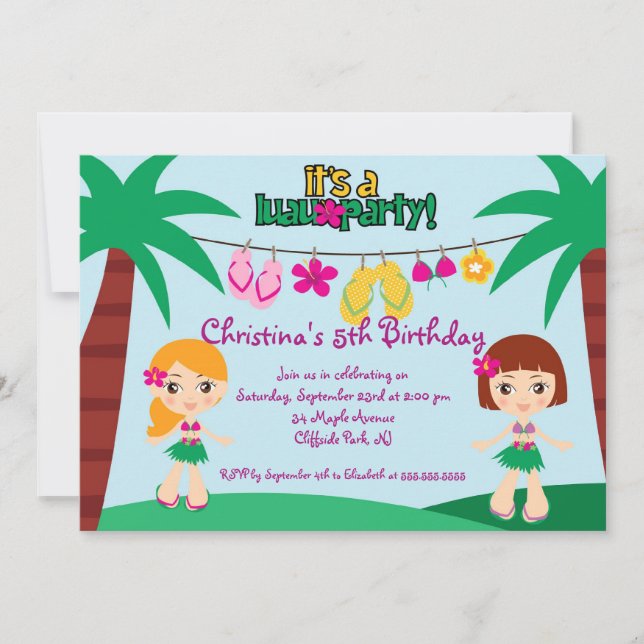 Convites de aniversário do partido Luau (Frente)