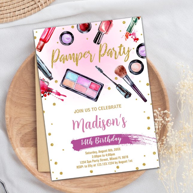 Convites de Aniversário do Partido Pamper Branco R (Pink White Pamper Party Birthday Invitations)