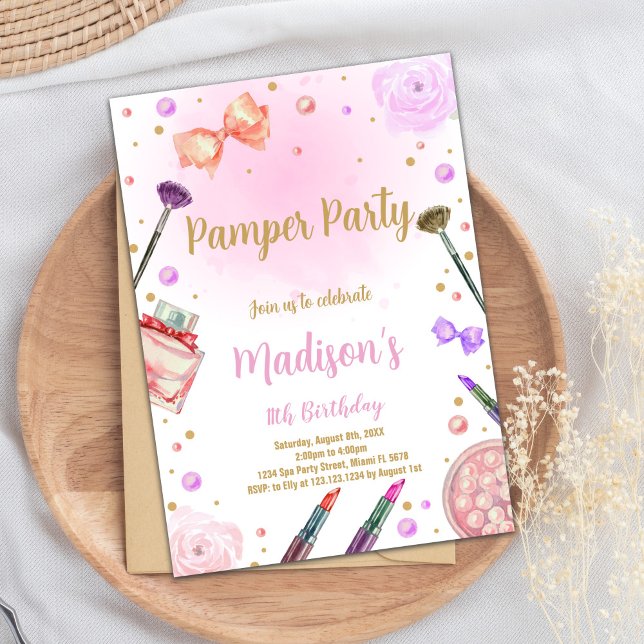 Convites de Aniversário do Partido Pamper Rosa (Pink Purple Pamper Party Birthday Invitations)