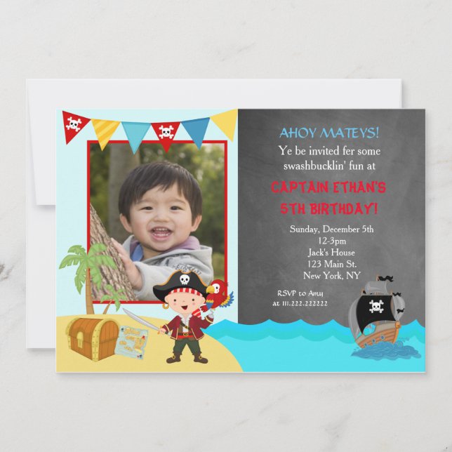 Convites de Aniversário do Quadro Pirata (Frente)
