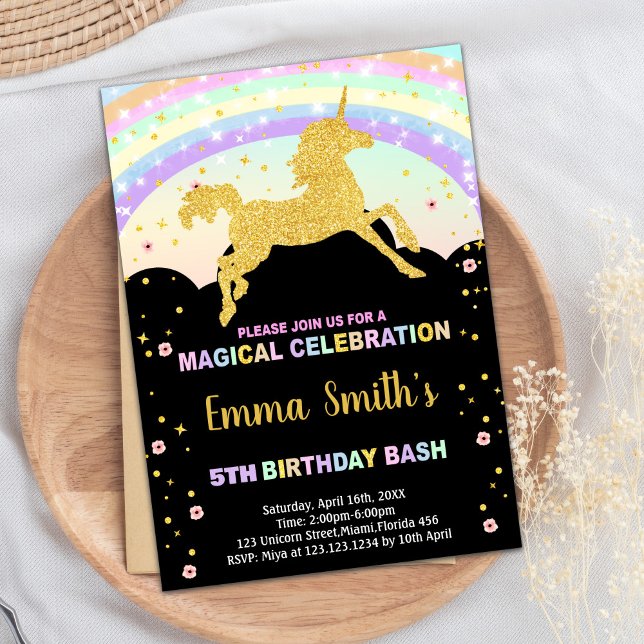 Convites de Aniversário do Rainbow Black Unicorn (Rainbow Black Unicorn Birthday Invitations)