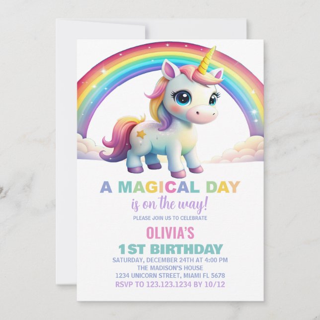 Convites de Aniversário do Rainbow Cloud Unicorn (Frente)