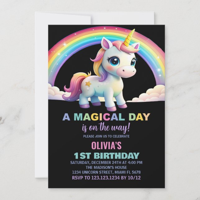 Convites de Aniversário do Rainbow Cloud Unicorn (Frente)