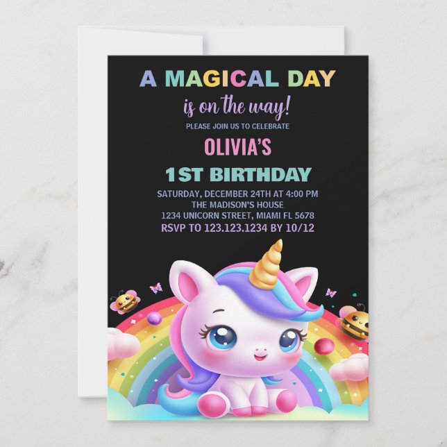Convites de Aniversário do Rainbow Little Unicorn (Frente)