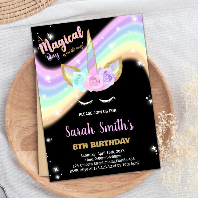 Convites de Aniversário do Rainbow Pink Unicorn (Rainbow Pink Unicorn Birthday Invitations)
