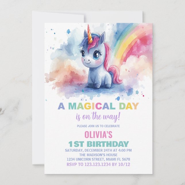 Convites de Aniversário do Rainbow Unicorn (Frente)