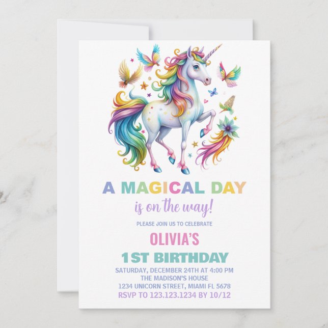 Convites de Aniversário do Rainbow Unicorn (Frente)