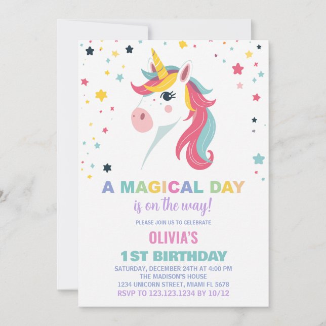 Convites de Aniversário do Rainbow Unicorn (Frente)