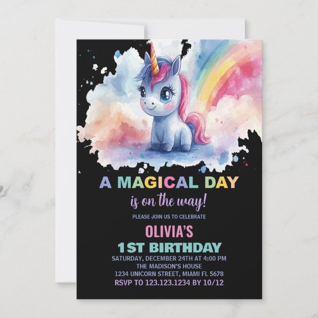 Convites de Aniversário do Rainbow Unicorn (Frente)