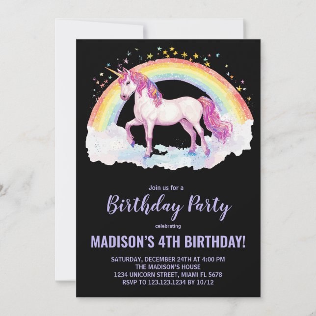 Convites de Aniversário do Rainbow Unicorn (Frente)